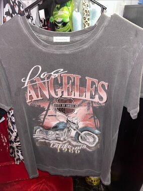 Occasion Los Angeles Motorcycle Graphic Tee - Gray with Pink Accents